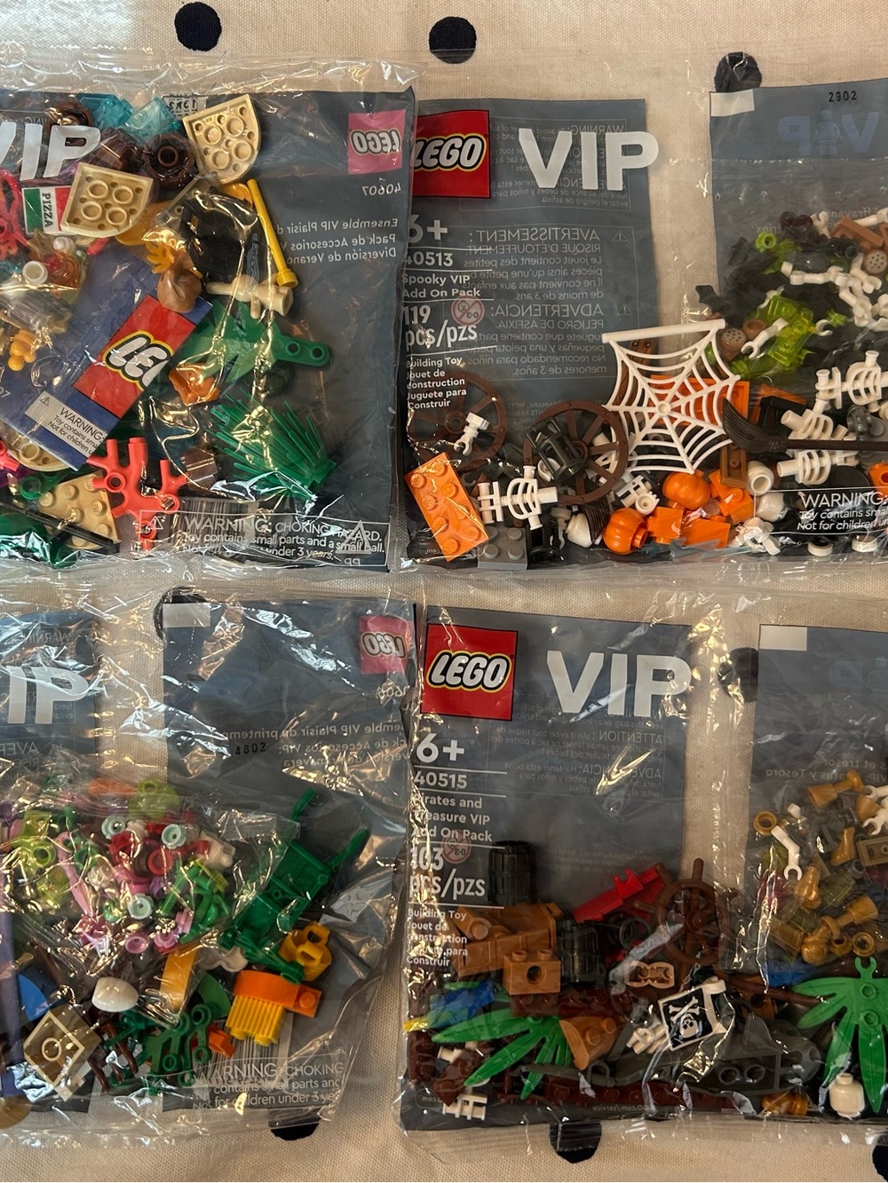 LEGO VIP Polybags, Pirates and Treasure, Spring Fun, Summer Fun, and Spooky